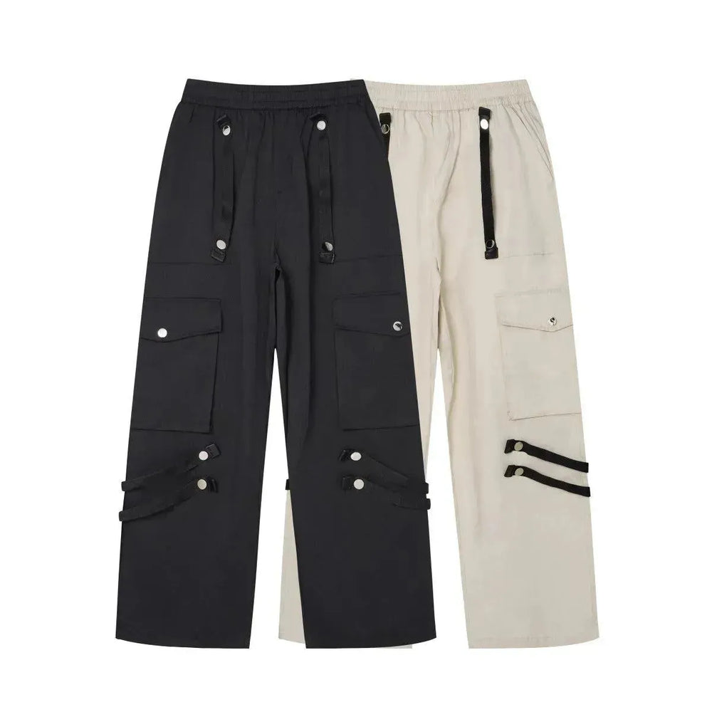 Metal Snap Fastener Detachable Webbing Multi-pocket Wide Leg Straight Overalls - EX-STOCK CANADA