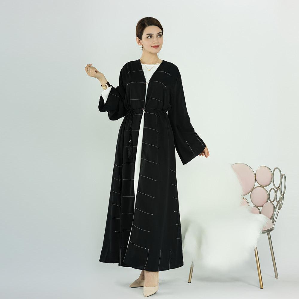 Middle East Turkey Dubai Solid Color Cardigan Dress - EX-STOCK CANADA
