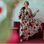 Middle Eastern Turkey Ruffled Rose Printed Bohemian Dress - EX-STOCK CANADA