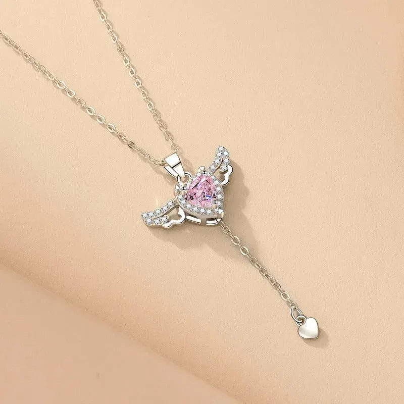 Moving Cupid Heart Angel Wings Tassel Necklace With Crystal Clavicle Chain Women Jewelry Gift Valentine's Day - EX-STOCK CANADA