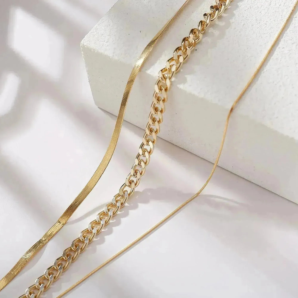 Multi-Layer Thick Chain Stacking Necklace Personality Three-Layer Clavicle Chain Gold Necklace for Women - EX-STOCK CANADA