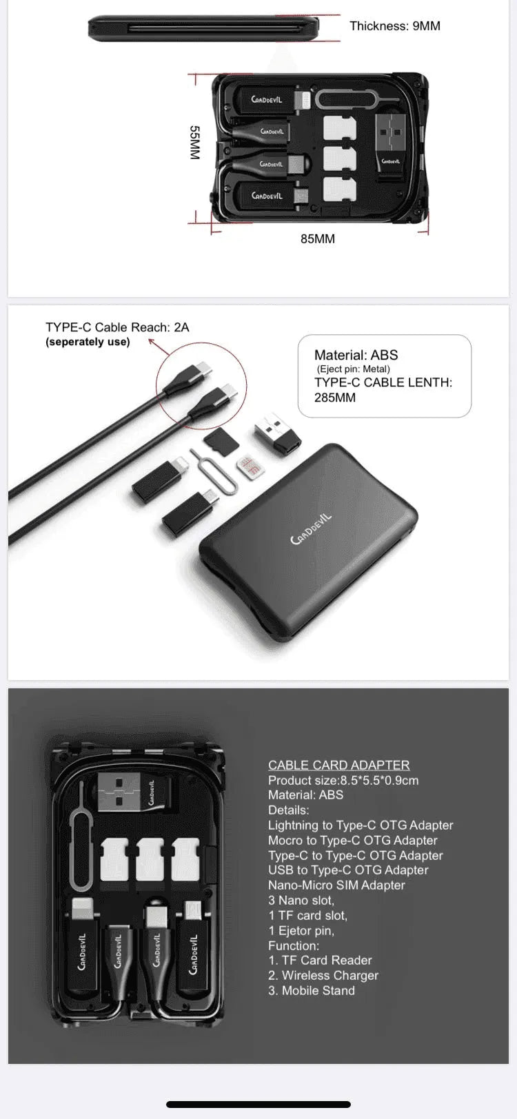 Multifunctional Travel Survival Card All in One Data Cable - EX-STOCK CANADA