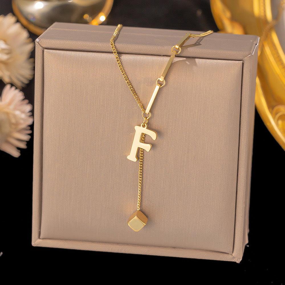 Necklace Ornament Titanium Steel Tassel 26 Letters Female Small Square Pendant Graceful Personality Jewelry - EX-STOCK CANADA