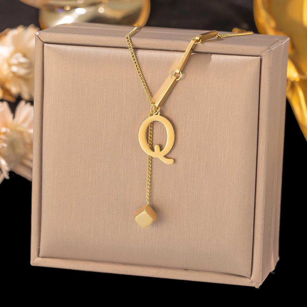 Necklace Ornament Titanium Steel Tassel 26 Letters Female Small Square Pendant Graceful Personality Jewelry - EX-STOCK CANADA