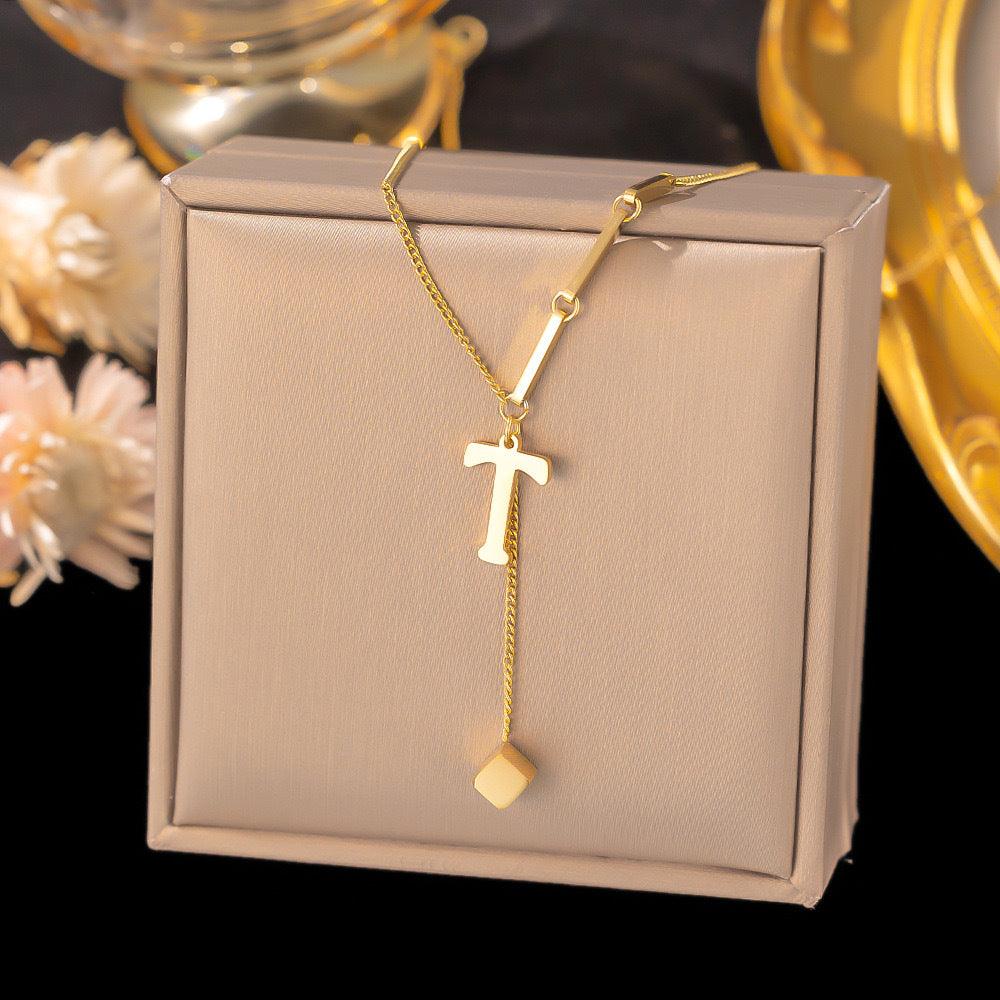 Necklace Ornament Titanium Steel Tassel 26 Letters Female Small Square Pendant Graceful Personality Jewelry - EX-STOCK CANADA