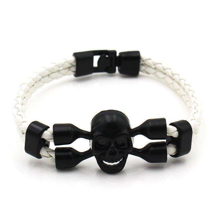 Neutral Stylish Men's Skull Black Buttons & Leather Bracelet - EX-STOCK CANADA