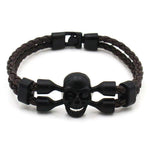 Neutral Stylish Men's Skull Black Buttons & Leather Bracelet - EX-STOCK CANADA