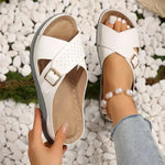 New Buckle Cross-design Slippers Summer Wedges Sandals Fashion Women's Beach Shoes - EX-STOCK CANADA