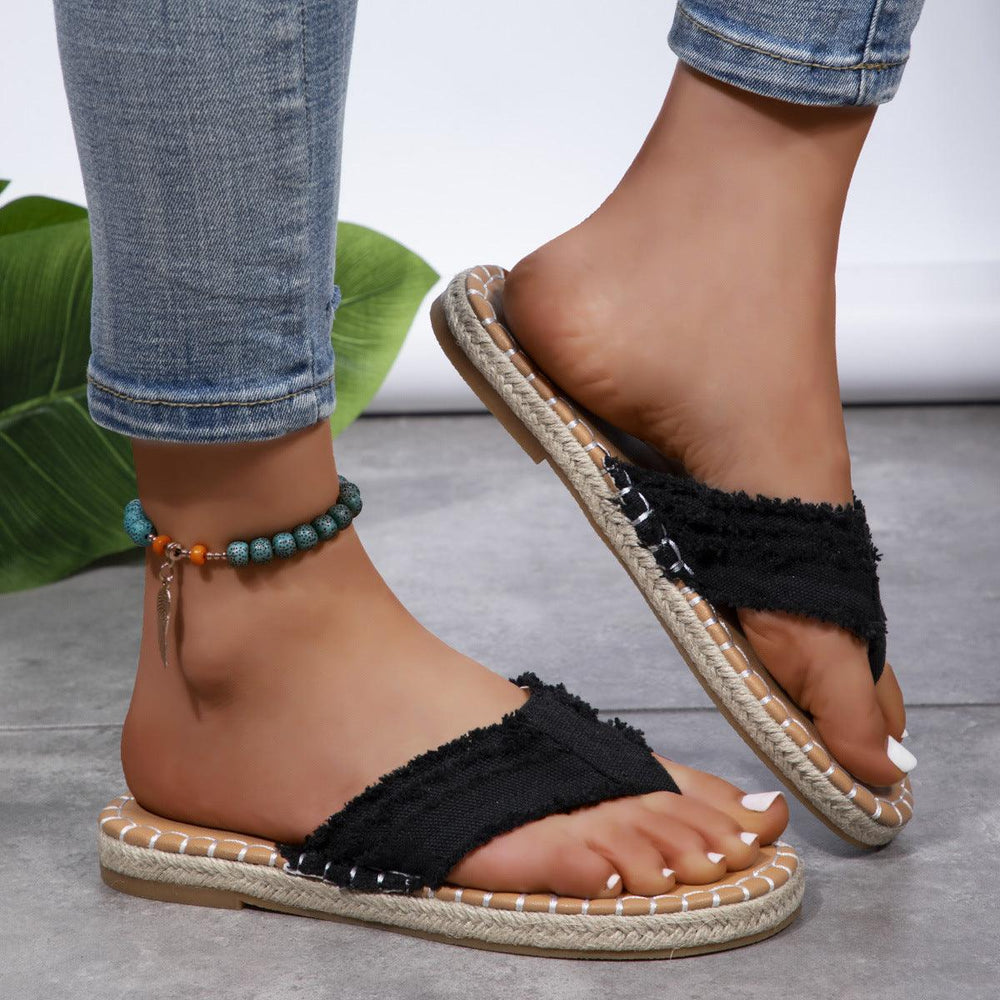 New Canvas Flip Flops Summer Thong Sandals Comfortable Fashion Flat Shoes For Women - EX-STOCK CANADA