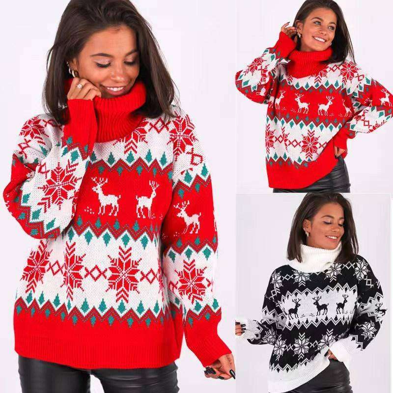New Christmas Jacquard Turtleneck Long Sleeve Sweater - EX-STOCK CANADA
