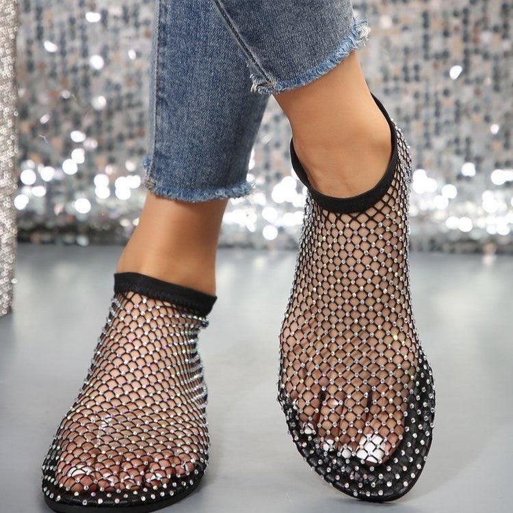 New Hollow Flat Sandals With Rhinestone Design Summer Fashion Round Toe Shoes For Women - EX-STOCK CANADA