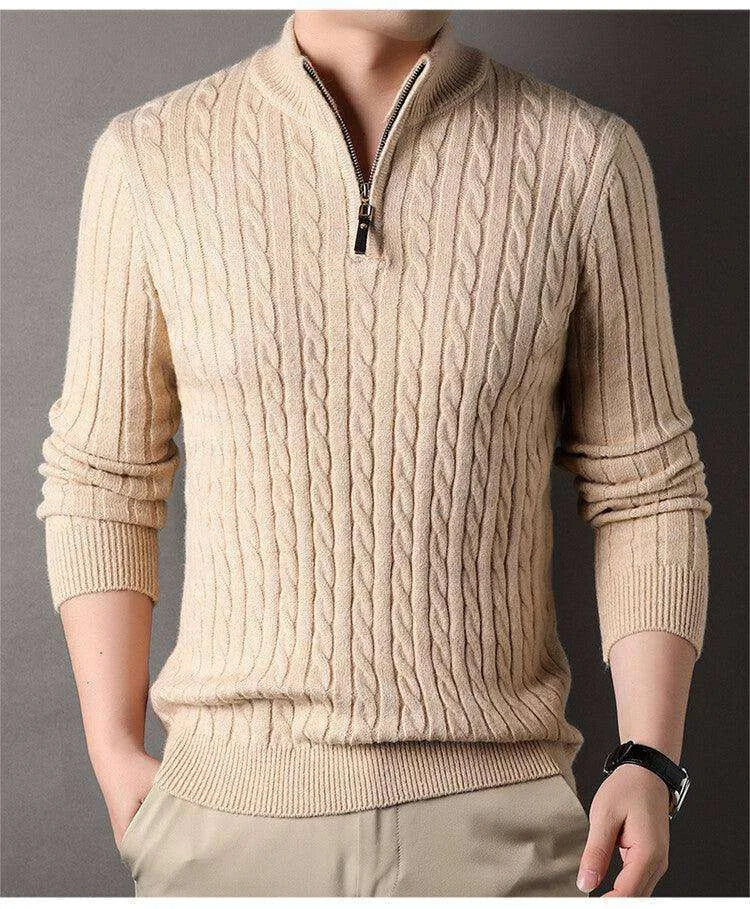 New Men's Solid Color Half Zipper Thick Sweater - EX-STOCK CANADA