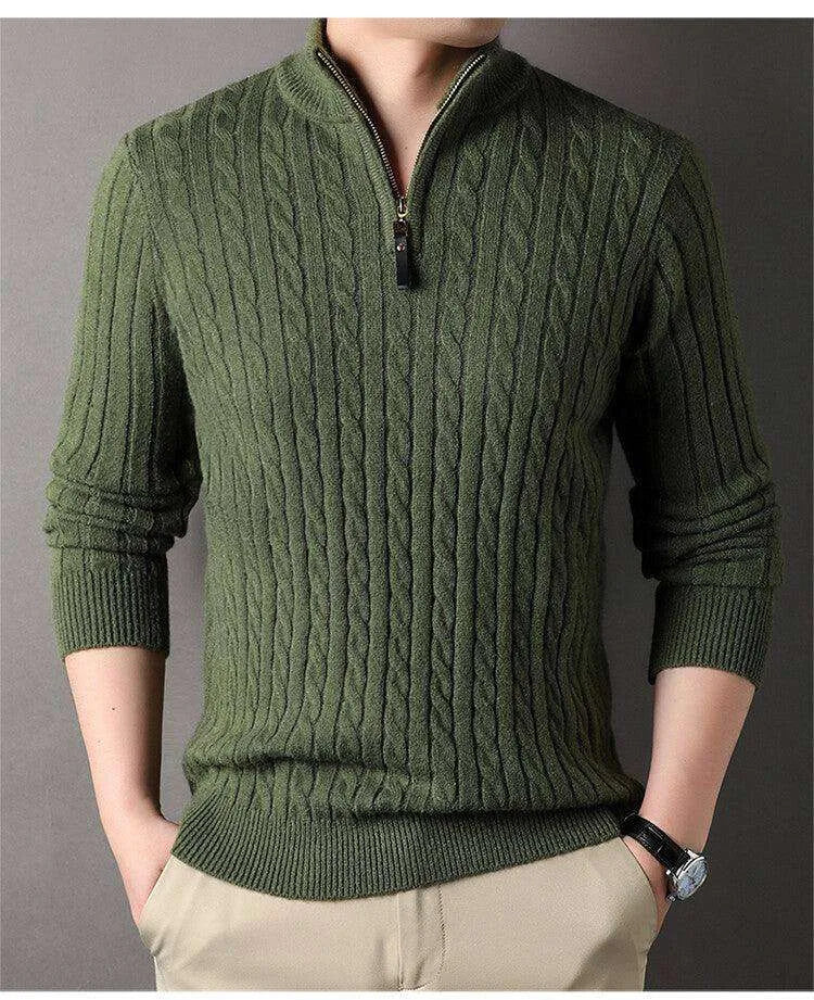 New Men's Solid Color Half Zipper Thick Sweater - EX-STOCK CANADA