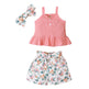 New Summer Baby Girl Suit Cotton Sleeveless Top Floral Pant Bow Tie Children Clothing - EX-STOCK CANADA