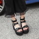 New Summer Roman Style European and American Ladies Ankle buckle Leather High Heel Wedge Black sandals . - EX-STOCK CANADA