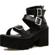 New Summer Roman Style European and American Ladies Ankle buckle Leather High Heel Wedge Black sandals . - EX-STOCK CANADA