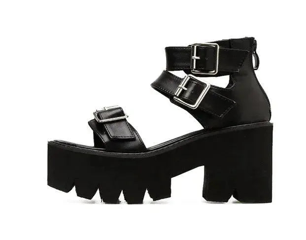 New Summer Roman Style European and American Ladies Ankle buckle Leather High Heel Wedge Black sandals . - EX-STOCK CANADA