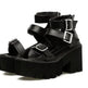 New Summer Roman Style European and American Ladies Ankle buckle Leather High Heel Wedge Black sandals . - EX-STOCK CANADA