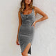 New U-neck Suspender Denim Dress Summer Casual Tight Slim Fit Dresses With Slit Design Womens Clothing - EX-STOCK CANADA