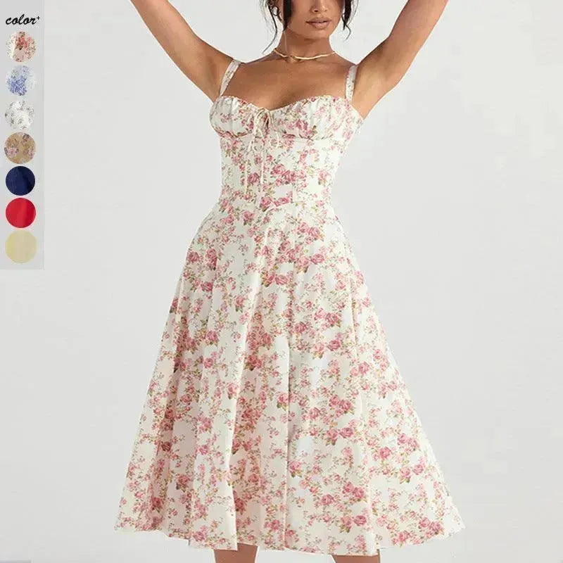 New Women's Floral Print Dress With Straps - EX-STOCK CANADA