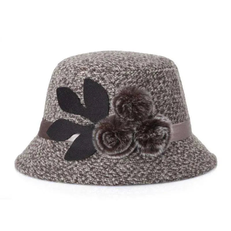 New women's woolen French plain weave flowers basin hat - EX-STOCK CANADA