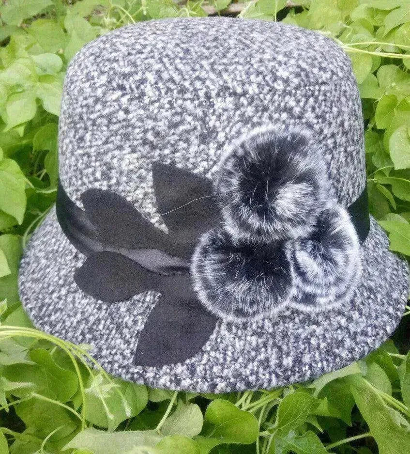 New women's woolen French plain weave flowers basin hat - EX-STOCK CANADA