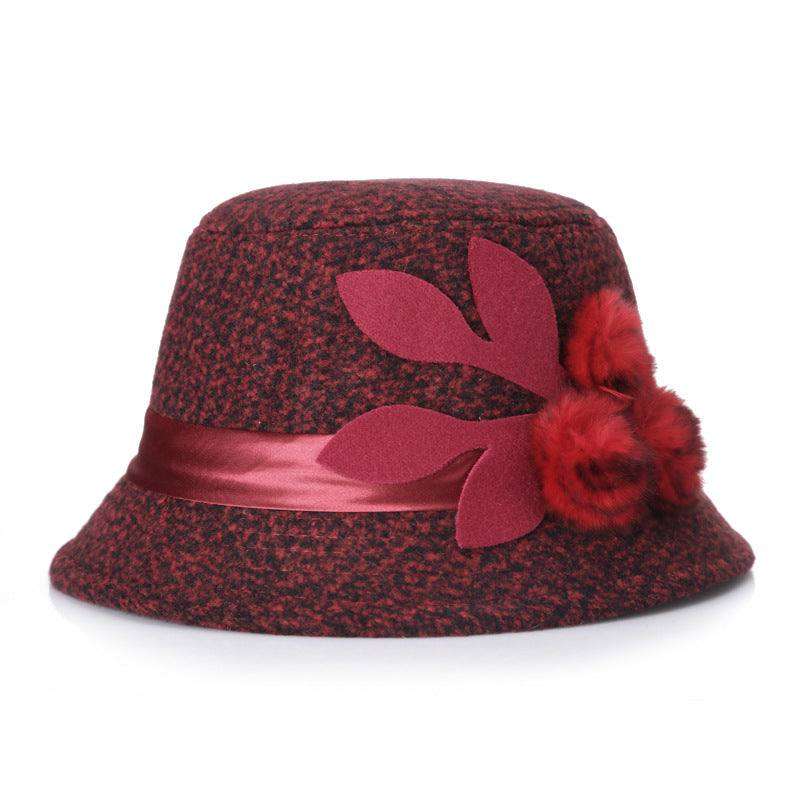 New women's woolen French plain weave flowers basin hat - EX-STOCK CANADA