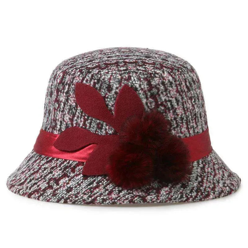 New women's woolen French plain weave flowers basin hat - EX-STOCK CANADA