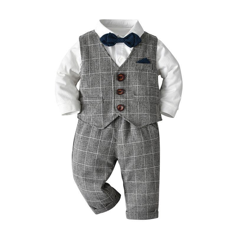 Newborn Baby Boy Gentleman Tuxedo Bow Tie Single-breasted Vest Long Sleeve Children Clothing - EX-STOCK CANADA