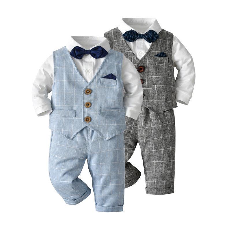 Newborn Baby Boy Gentleman Tuxedo Bow Tie Single-breasted Vest Long Sleeve Children Clothing - EX-STOCK CANADA