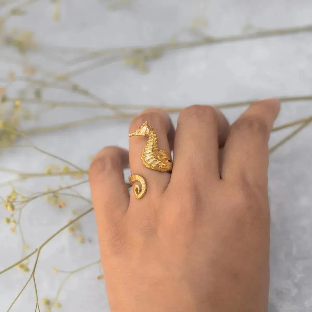 Ocean 18K Gold Stainless Steel Seahorse Opening Ring for Women - EX-STOCK CANADA