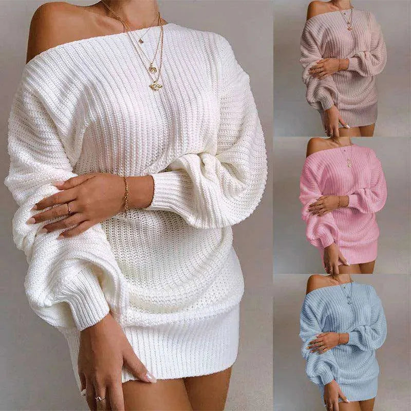 Off Shoulder Knitted Sweater Dress - Elegant Streetwear - EX-STOCK CANADA