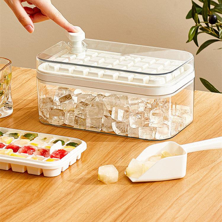 One-button Press Type Ice Mold Box Plastics Ice Cube Maker Ice Tray Mold With Storage Box With Lid Bar Kitchen Accessories - EX-STOCK CANADA