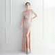 Ostrich Feather Off-shoulder Collar Sequined Dress Long Evening Gown - EX-STOCK CANADA