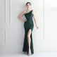 Ostrich Feather Off-shoulder Collar Sequined Dress Long Evening Gown - EX-STOCK CANADA