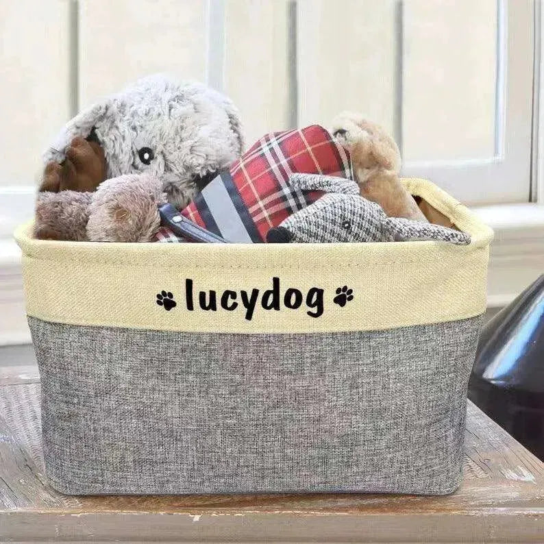 Personalized Pet Dog Toy Storage Basket Canvas Foldable Bag - EX-STOCK CANADA