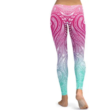 Pink+Turquoise Mandala Weave Yoga/Workout Leggings - EX-STOCK CANADA