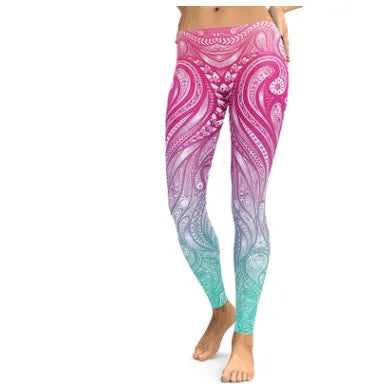 Pink+Turquoise Mandala Weave Yoga/Workout Leggings - EX-STOCK CANADA