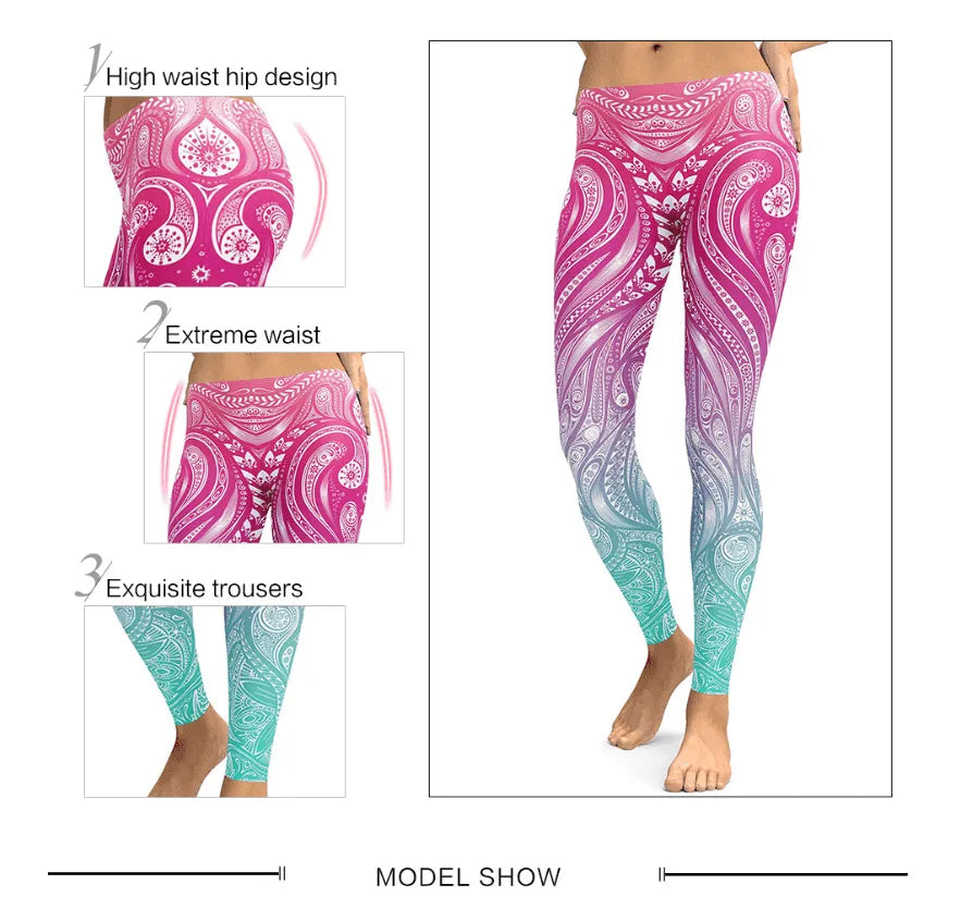 Pink+Turquoise Mandala Weave Yoga/Workout Leggings - EX-STOCK CANADA