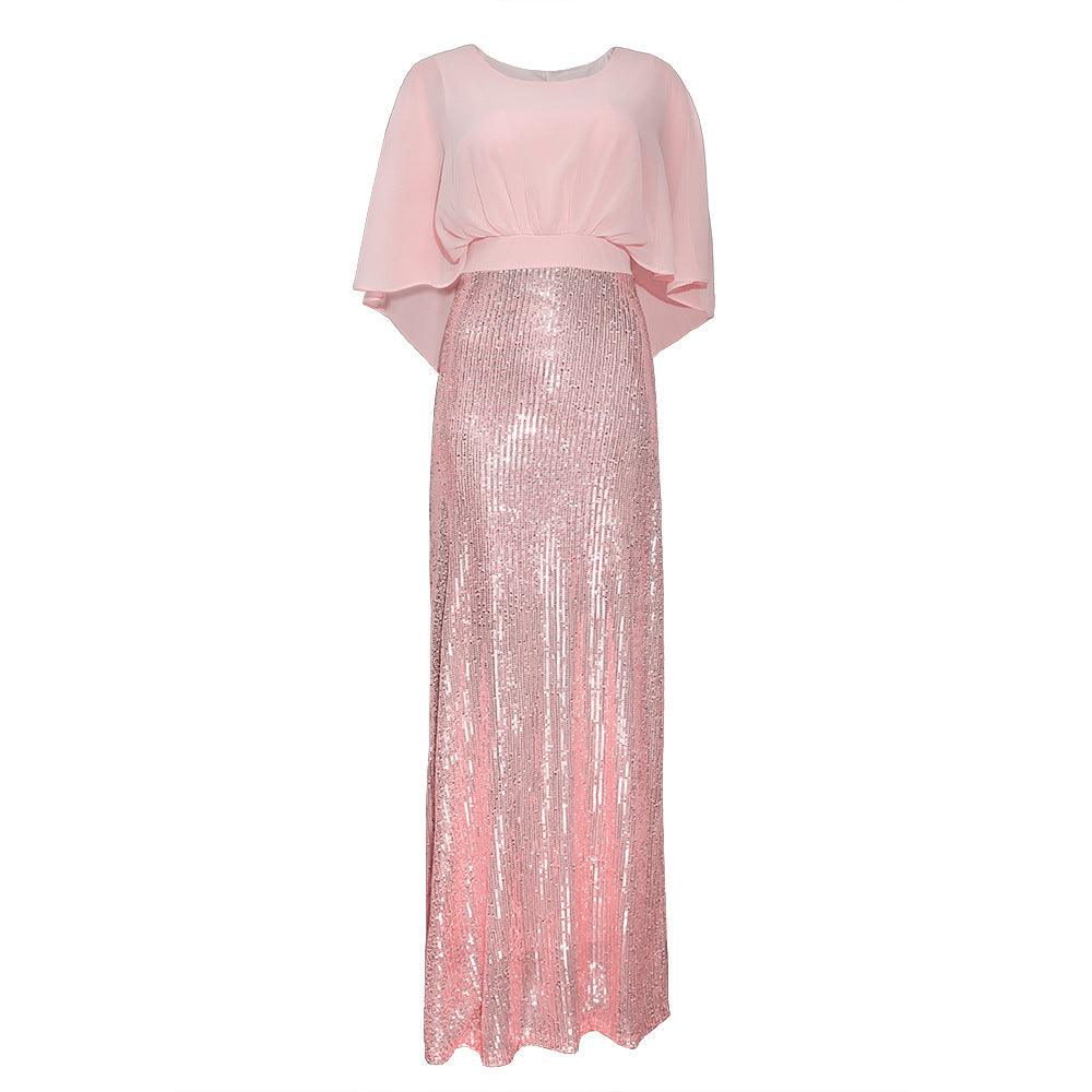 Polyester Stitching Chiffon Bat Sleeve Dress - EX-STOCK CANADA