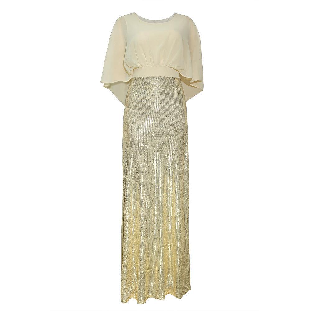 Polyester Stitching Chiffon Bat Sleeve Dress - EX-STOCK CANADA