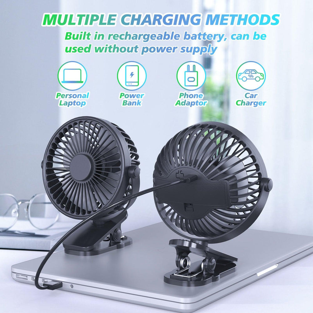 Portable Clip On Fan Battery Operated, Small Powerful USB Desk Fan, 3 Speed Quiet Rechargeable Mini Table Fan, 360 Rotate Cooling Fan For Home Office Travel Outdoor&Indoor Treadmill - EX-STOCK CANADA