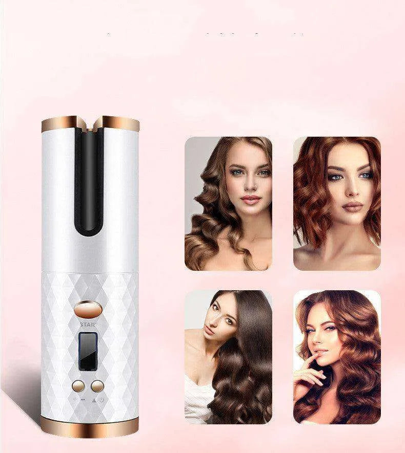 Portable LCD Hair Curler: Rechargeable, Ceramic, Auto Rotating - EX-STOCK CANADA