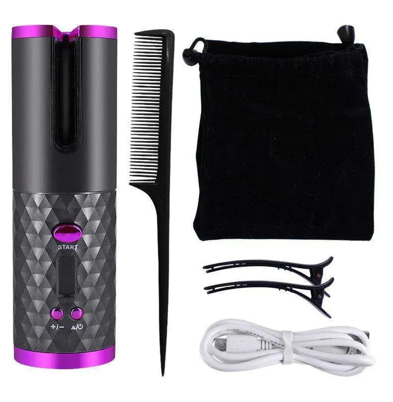 Portable LCD Hair Curler: Rechargeable, Ceramic, Auto Rotating - EX-STOCK CANADA