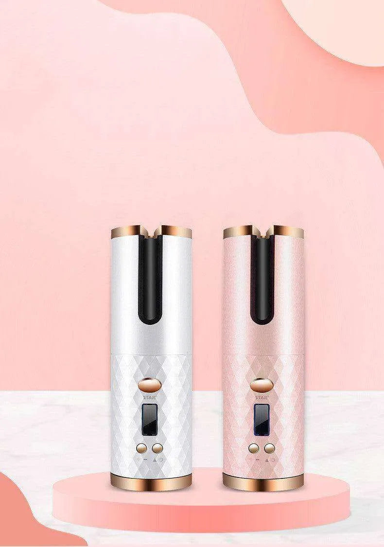 Portable LCD Hair Curler: Rechargeable, Ceramic, Auto Rotating - EX-STOCK CANADA