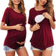 Pregnant Women Solid Color Round Neck Short Sleeves Breastfeeding Postpartum Nursing Top T-shirt - EX-STOCK CANADA