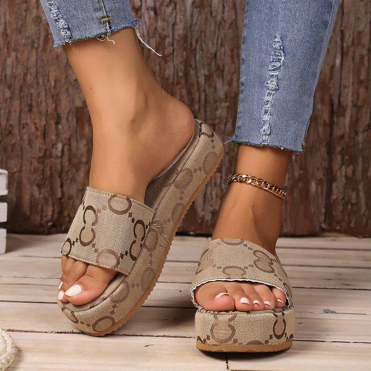 Print Thick-soled Flat Slippers Summer Fashion Casual Outdoor Beach Shoes For Women - EX-STOCK CANADA