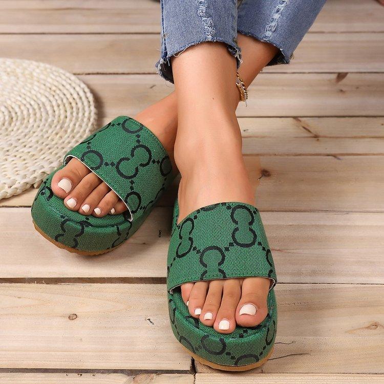 Print Thick-soled Flat Slippers Summer Fashion Casual Outdoor Beach Shoes For Women - EX-STOCK CANADA