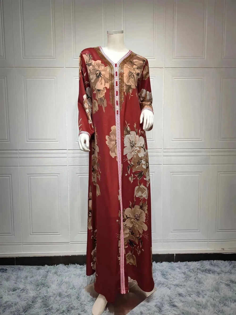 Printed Embroidered Elegant Arab Dubai Turkey Middle Eastern Sophisticated Women Abaya Dress Robe - EX-STOCK CANADA