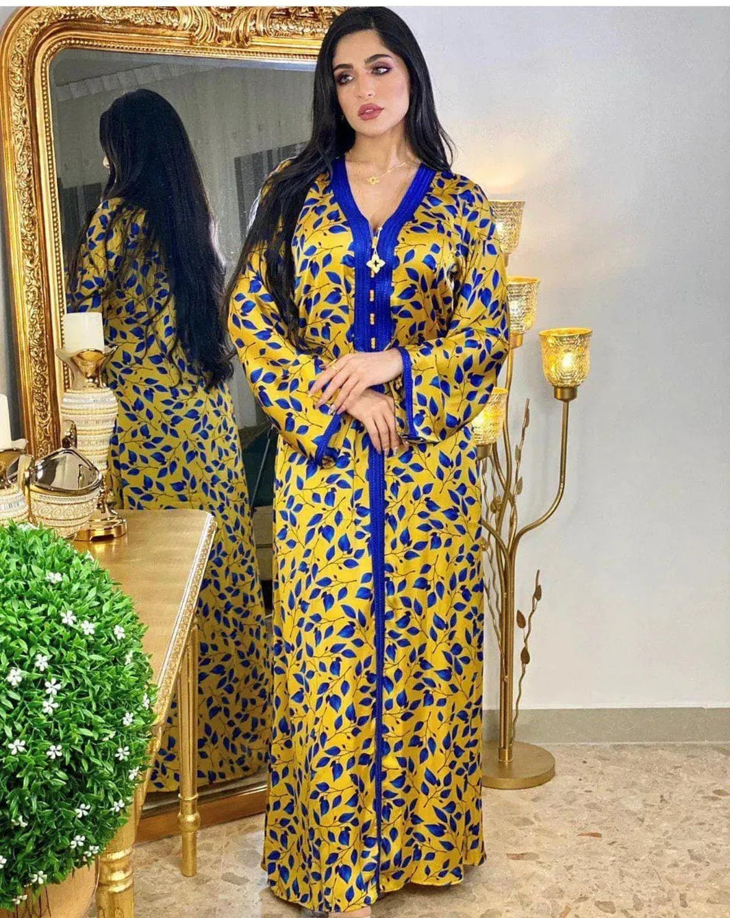 Printed Floral Abaya Dress Robe for Arab Dubai Turkey Middle East Women. - EX-STOCK CANADA